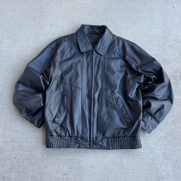 VTG 90's St. Johns Bay Black Genuine Leather Bomber Aviator Flight Jacket Coat M - Picture 2 of 13